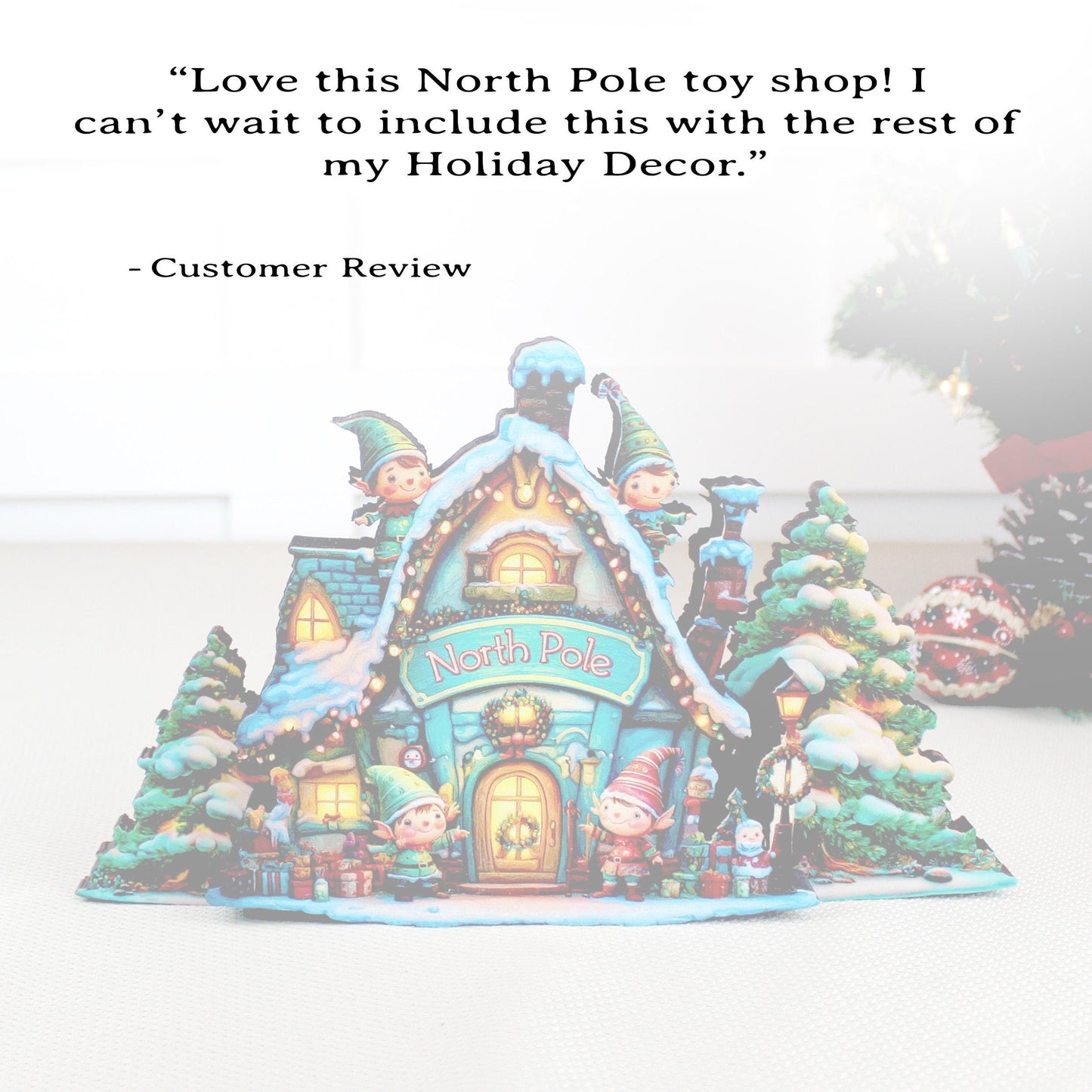 Personalized North Pole Workshop Shelf Sitter: Wooden Christmas Village Decor