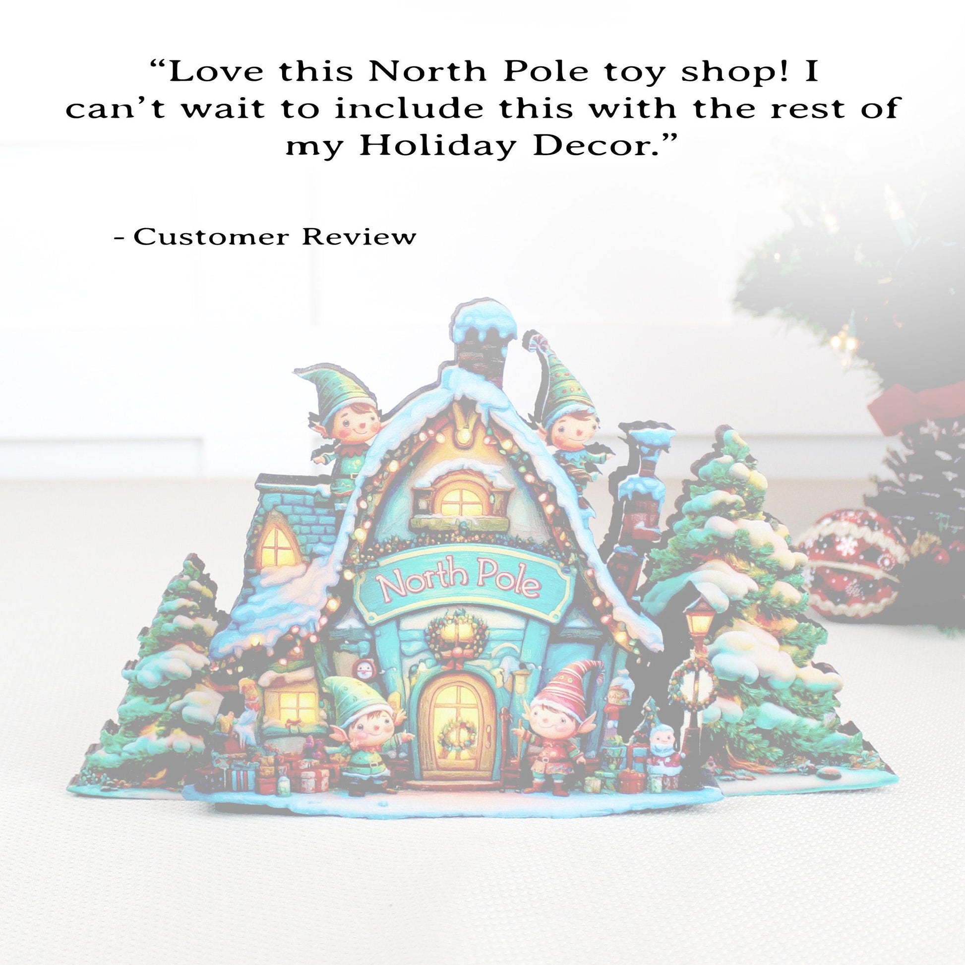 Personalized Purple North Pole Workshop Shelf Sitter: Wooden Christmas Village Decor
