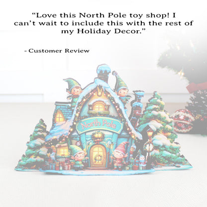 Personalized North Pole Workshop Shelf Sitter: Wooden Christmas Village Decor