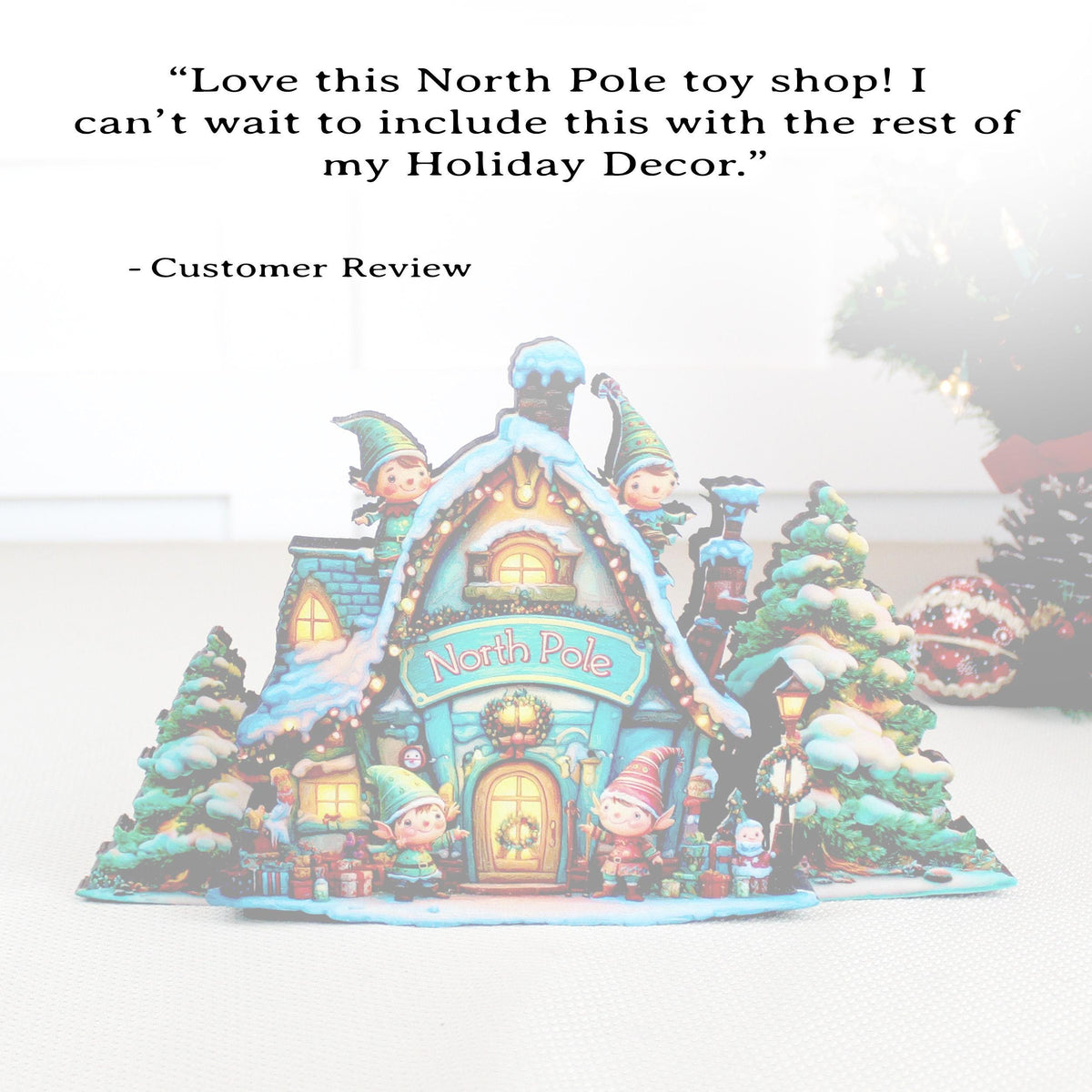 Personalized North Pole Workshop Shelf Sitter: Wooden Christmas Village Decor