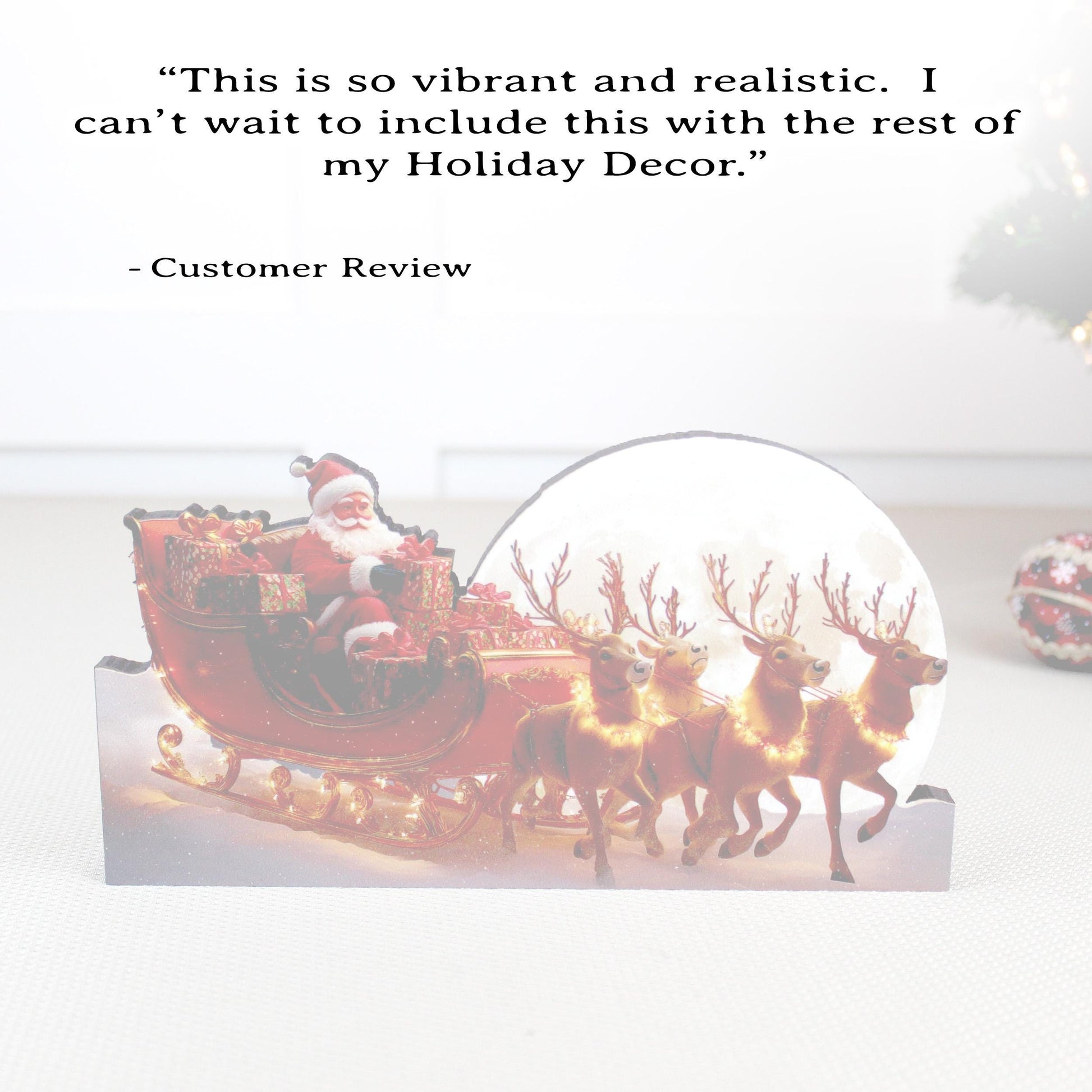 Santa Sleigh Shelf Sitter – Personalized Christmas Mantel Decor, Reindeer & Moonlit Scene. this sleigh scene brings instant Christmas wonder