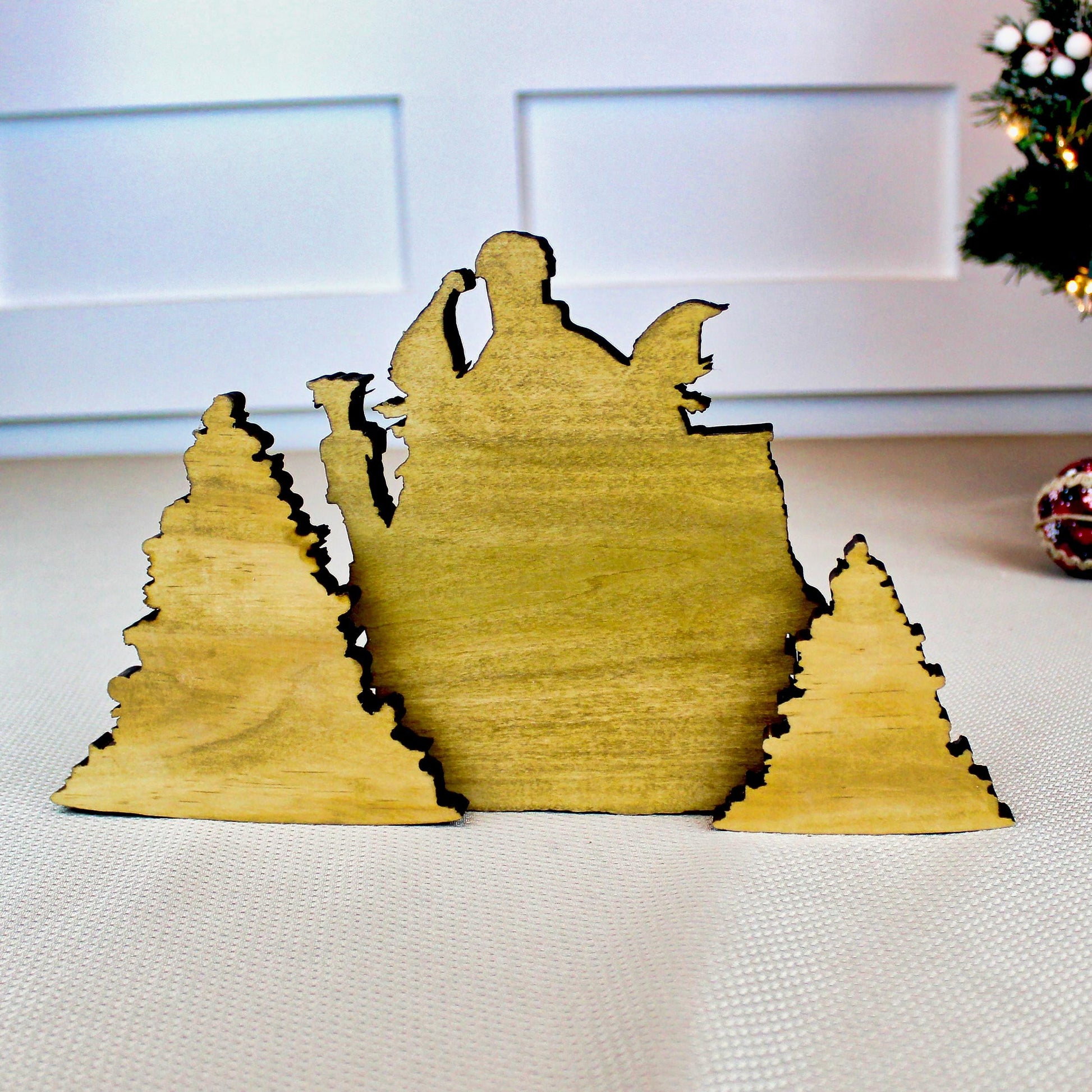 Santa’s North Pole Workshop Shelf Sitter – Personalized Multi-Layer Wooden Christmas Village Decor, Storybook Glow for Your Mantel