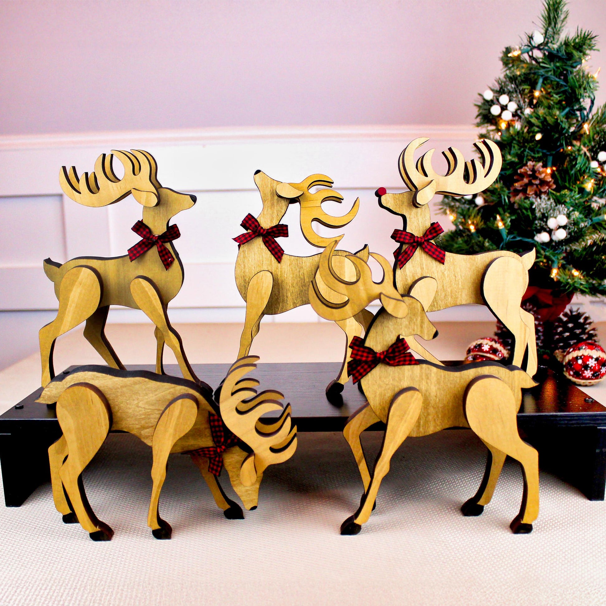 Personalized Wooden Reindeer Shelf Sitters – Rustic Christmas Mantel Decor