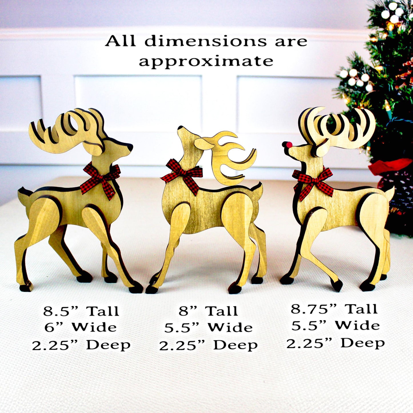 Personalized Wooden Reindeer Shelf Sitters – Rustic Christmas Mantel Decor