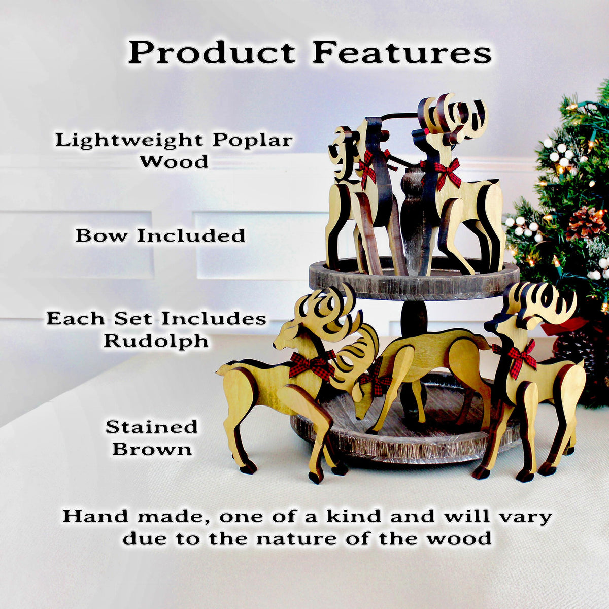 Personalized Wooden Reindeer Shelf Sitters – Rustic Christmas Mantel Decor