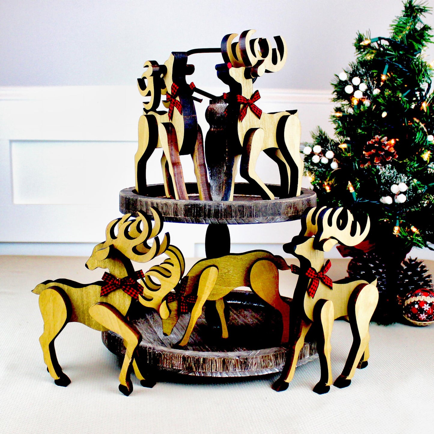 Personalized Wooden Reindeer Shelf Sitters – Rustic Christmas Mantel Decor