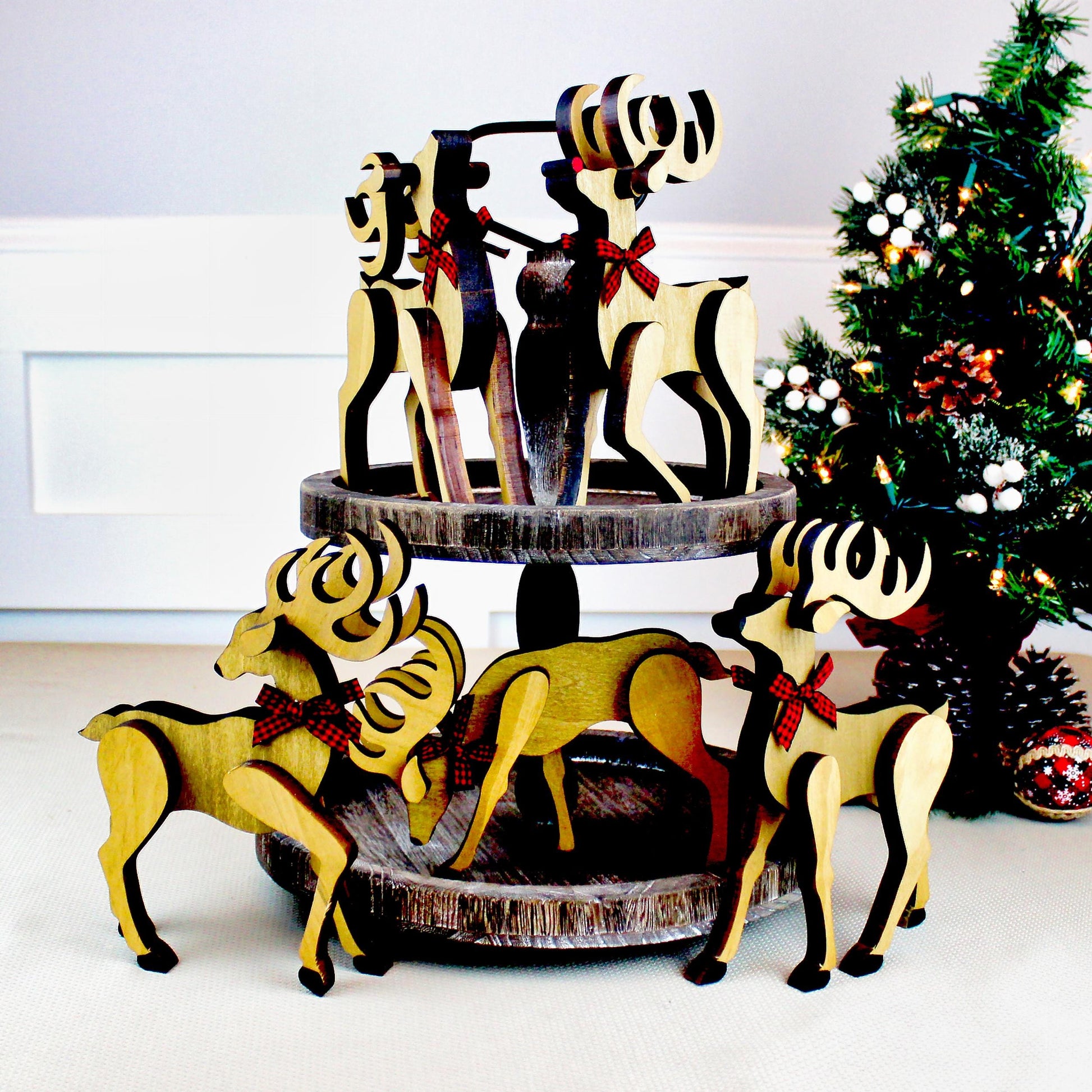 Personalized Wooden Reindeer Shelf Sitters – Rustic Christmas Mantel Decor