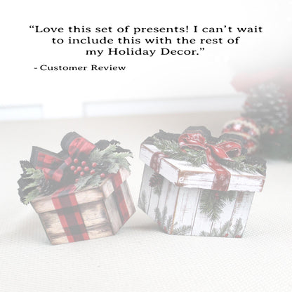 Christmas Gift Box Shelf Sitters – Buffalo Plaid & Whitewashed, Set of 2, Can be Personalized