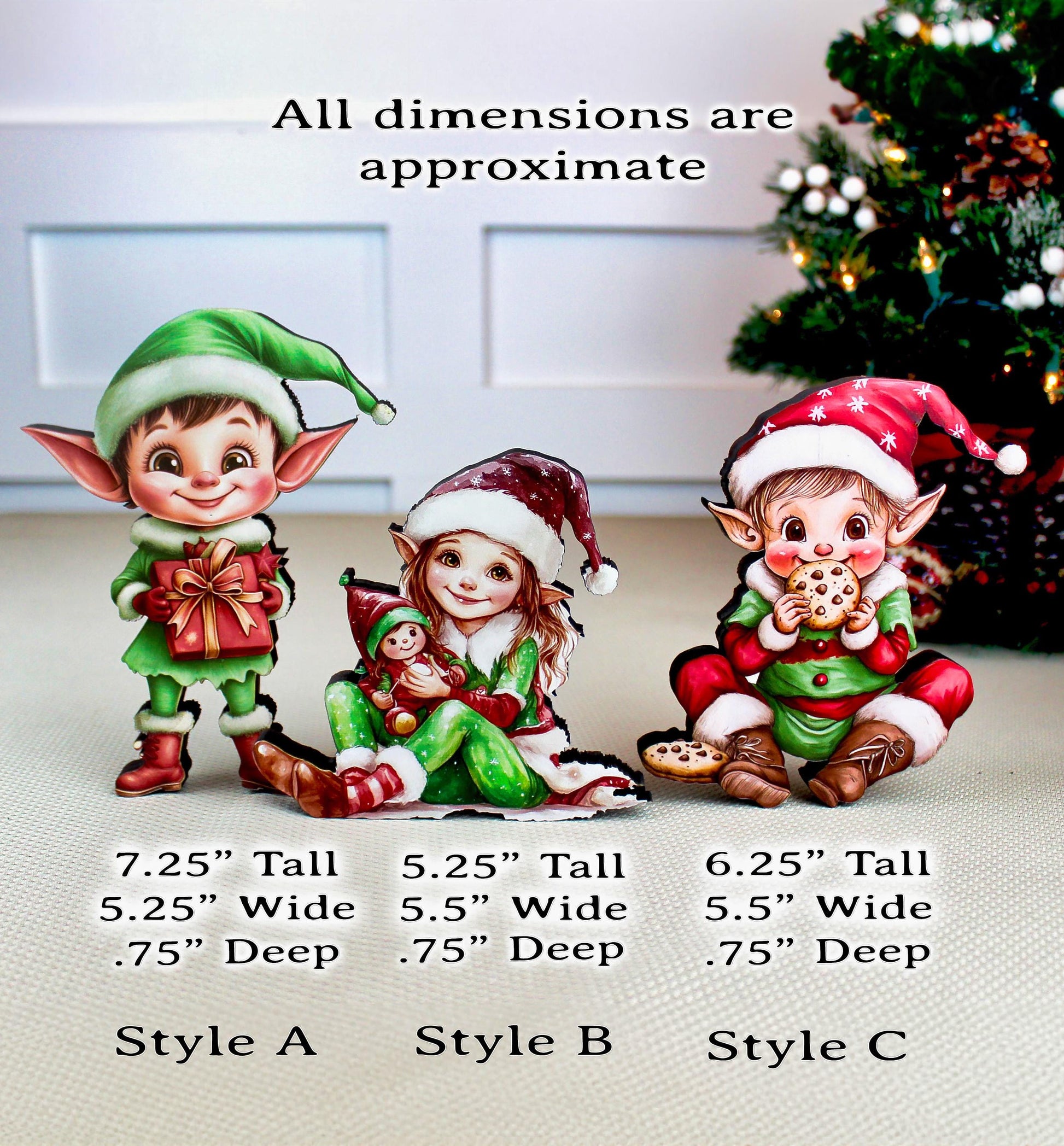 Set of 3 Christmas Elf Shelf Sitters, Wooden Holiday Mantel Decor. Three Merry Helpers, One Cozy Story