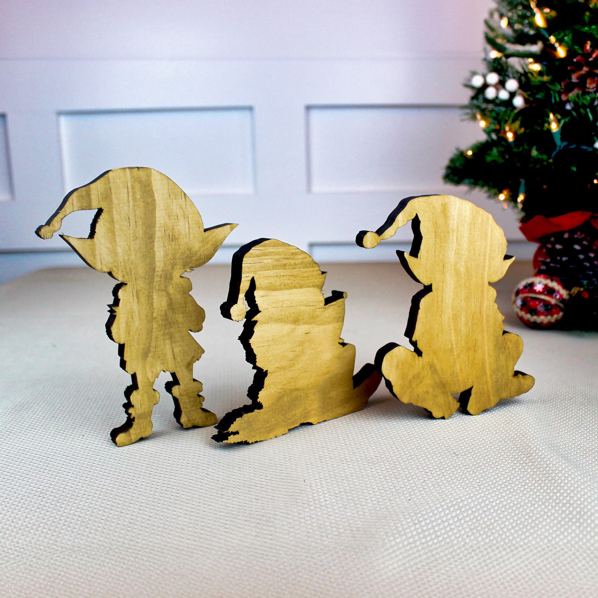 Purple Christmas Elf Shelf Sitters, Set of 3, Holiday Mantel Decor