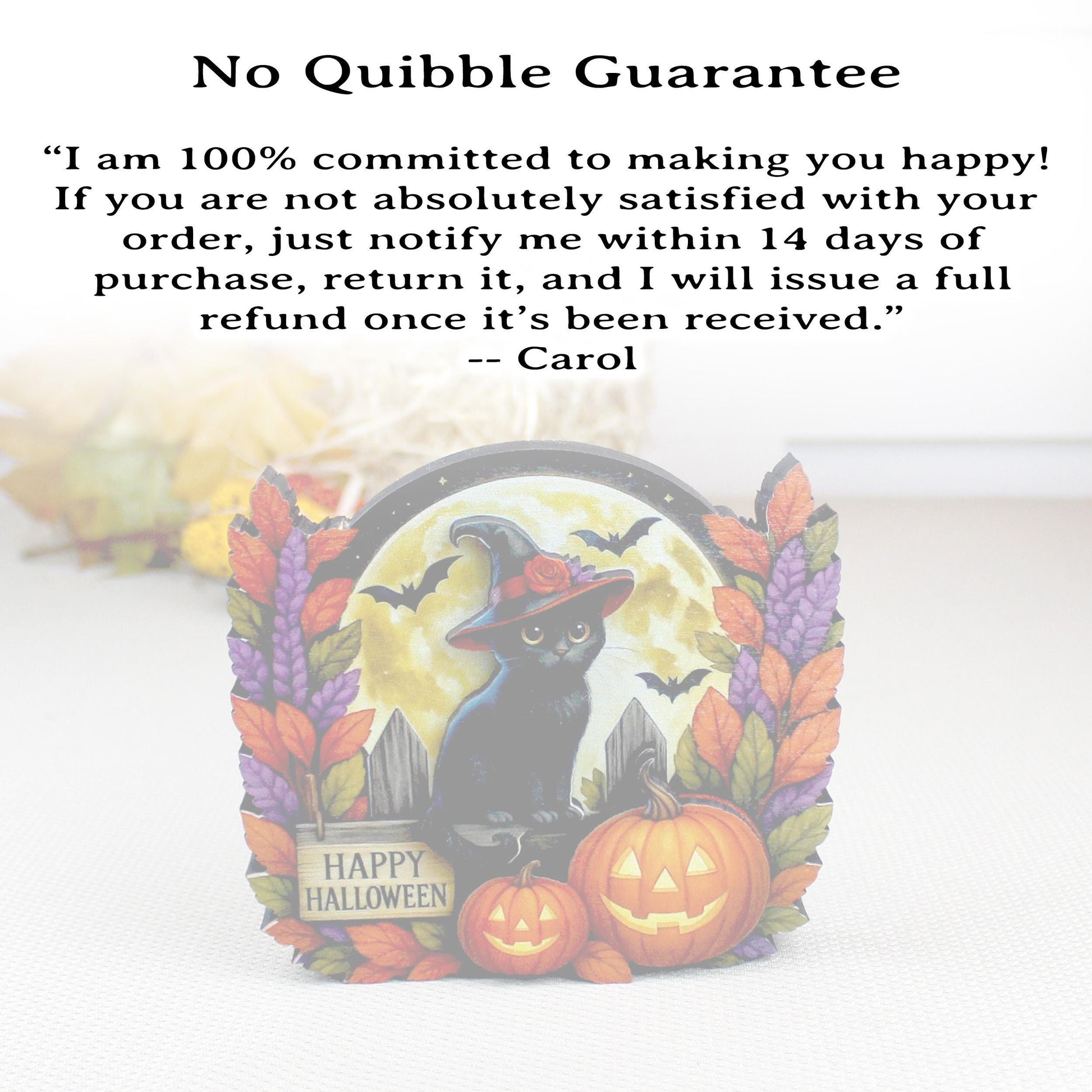 Black Witch Cat Halloween Shelf Sitter – Multi-Layer Wooden Scene with Pumpkins, Moon & Bats. A Little Moonlit Magic With A Spooky Glow
