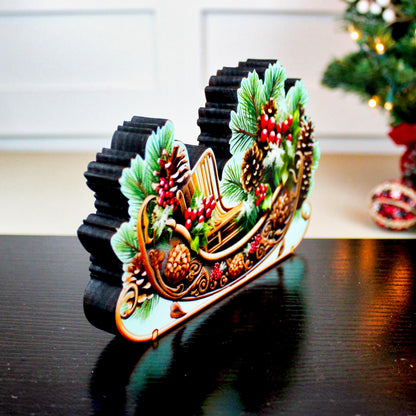 Christmas Sleigh Shelf Sitter – Personalized Wooden Mantel Decor with Pinecones & Berries