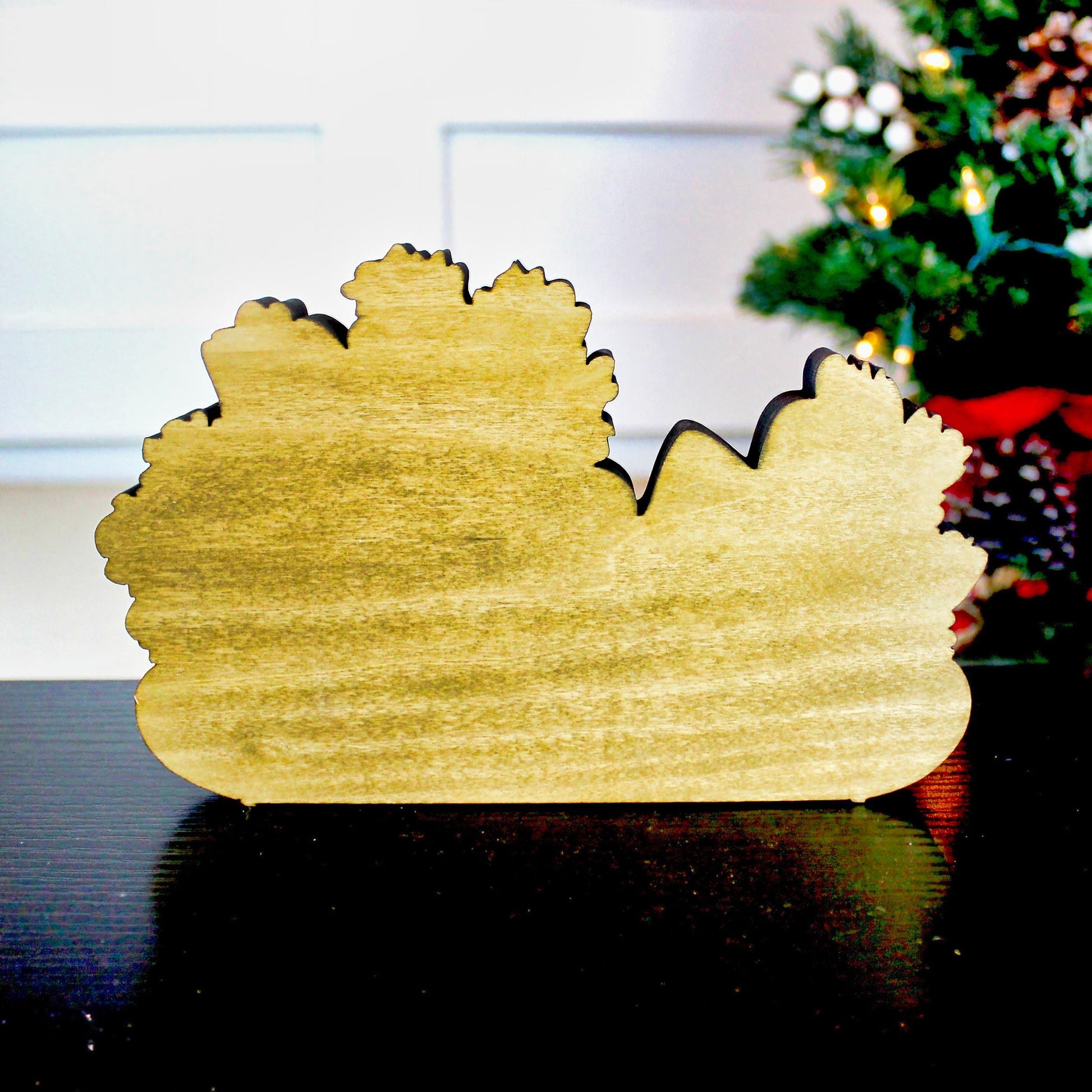Christmas Sleigh Shelf Sitter – Personalized Wooden Mantel Decor with Pinecones & Berries