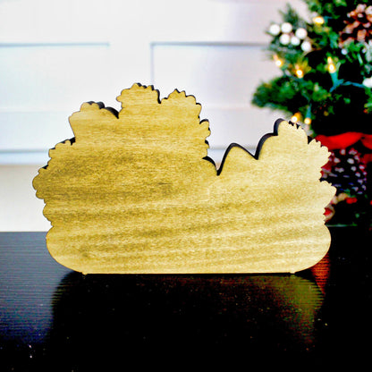 Christmas Sleigh Shelf Sitter – Personalized Wooden Mantel Decor with Pinecones & Berries