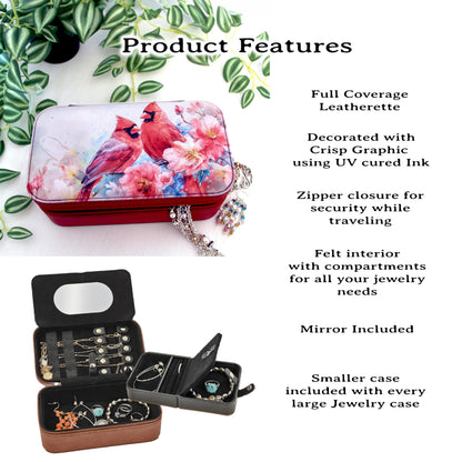Personalize Leather Jewelry Travel Case, Custom Jewelry Organizer, Large Faux Leather Jewelry Travel Case, Large Cardinal Travel Jewelry Box
