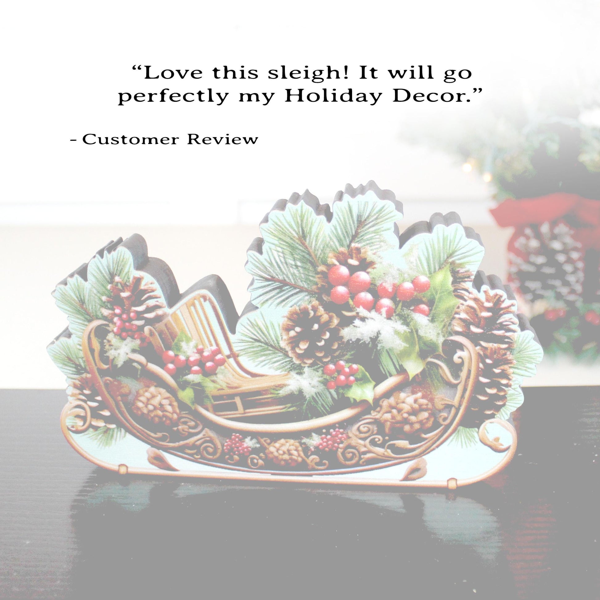 Christmas Sleigh Shelf Sitter – Personalized Wooden Mantel Decor with Pinecones & Berries