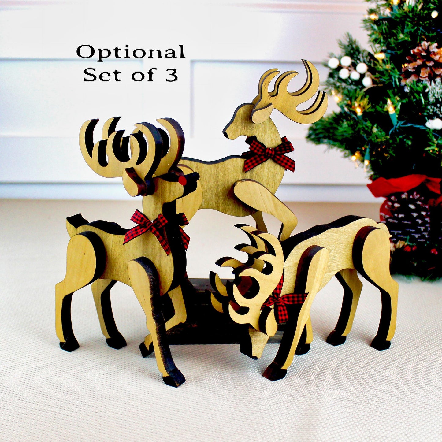 Personalized Wooden Reindeer Shelf Sitters – Rustic Christmas Mantel Decor