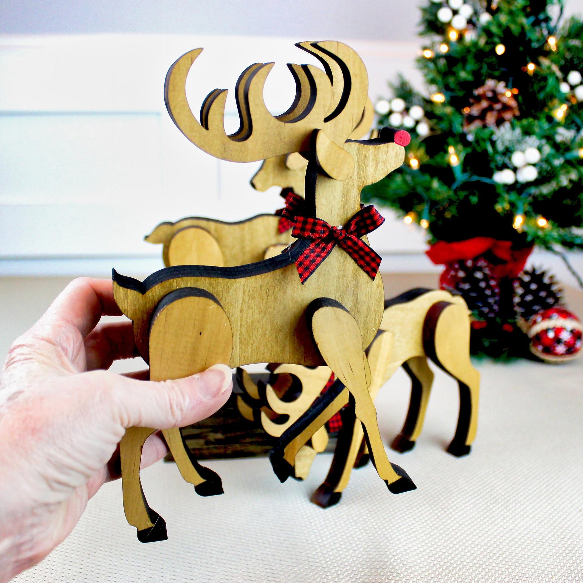 Personalized Wooden Reindeer Shelf Sitters – Rustic Christmas Mantel Decor