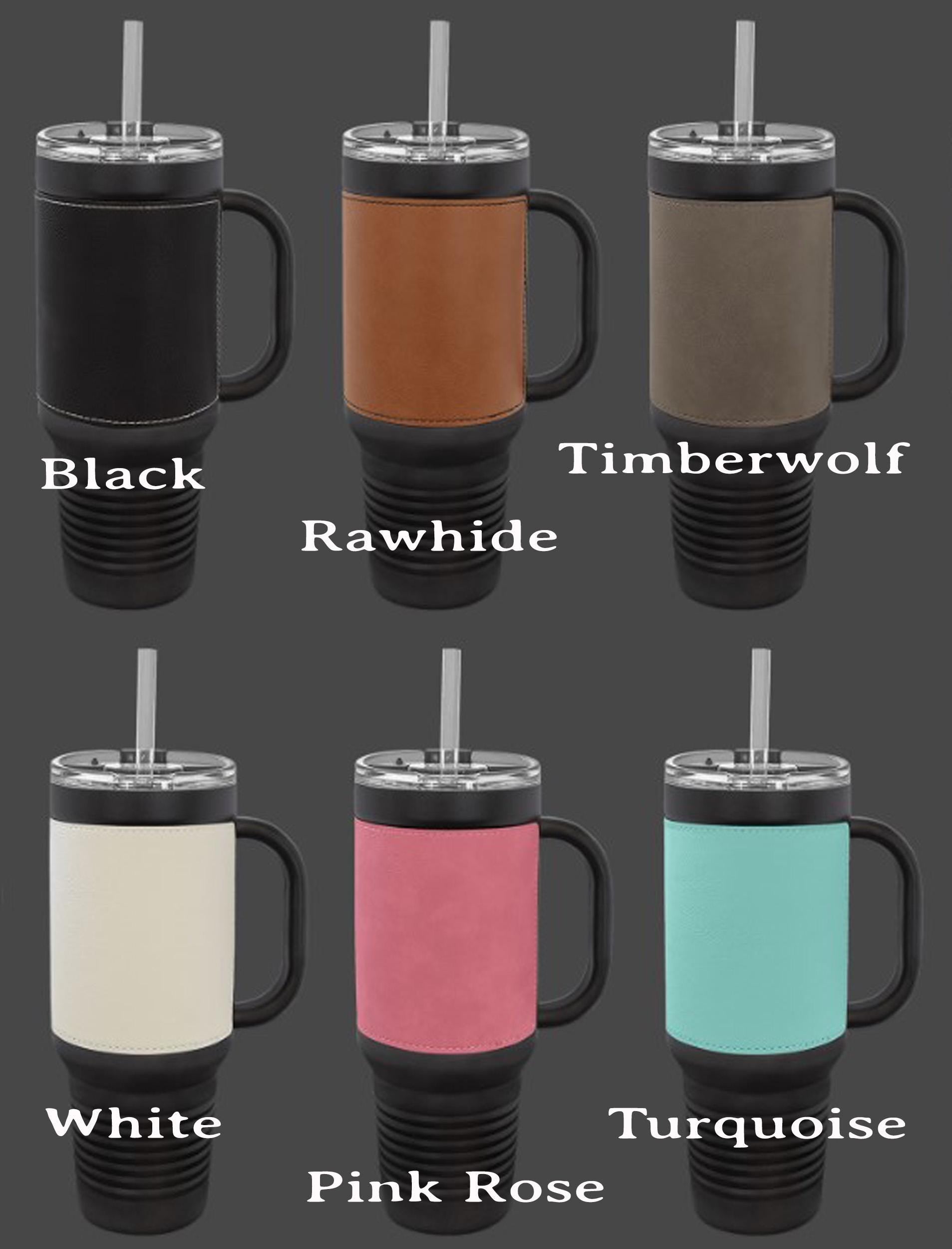 40 oz Engraved Sunflower Coffee Travel Mug, Personalized Leatherette Wrapped Tumbler, Custom Stainless Steel Mug With Handle And Straw