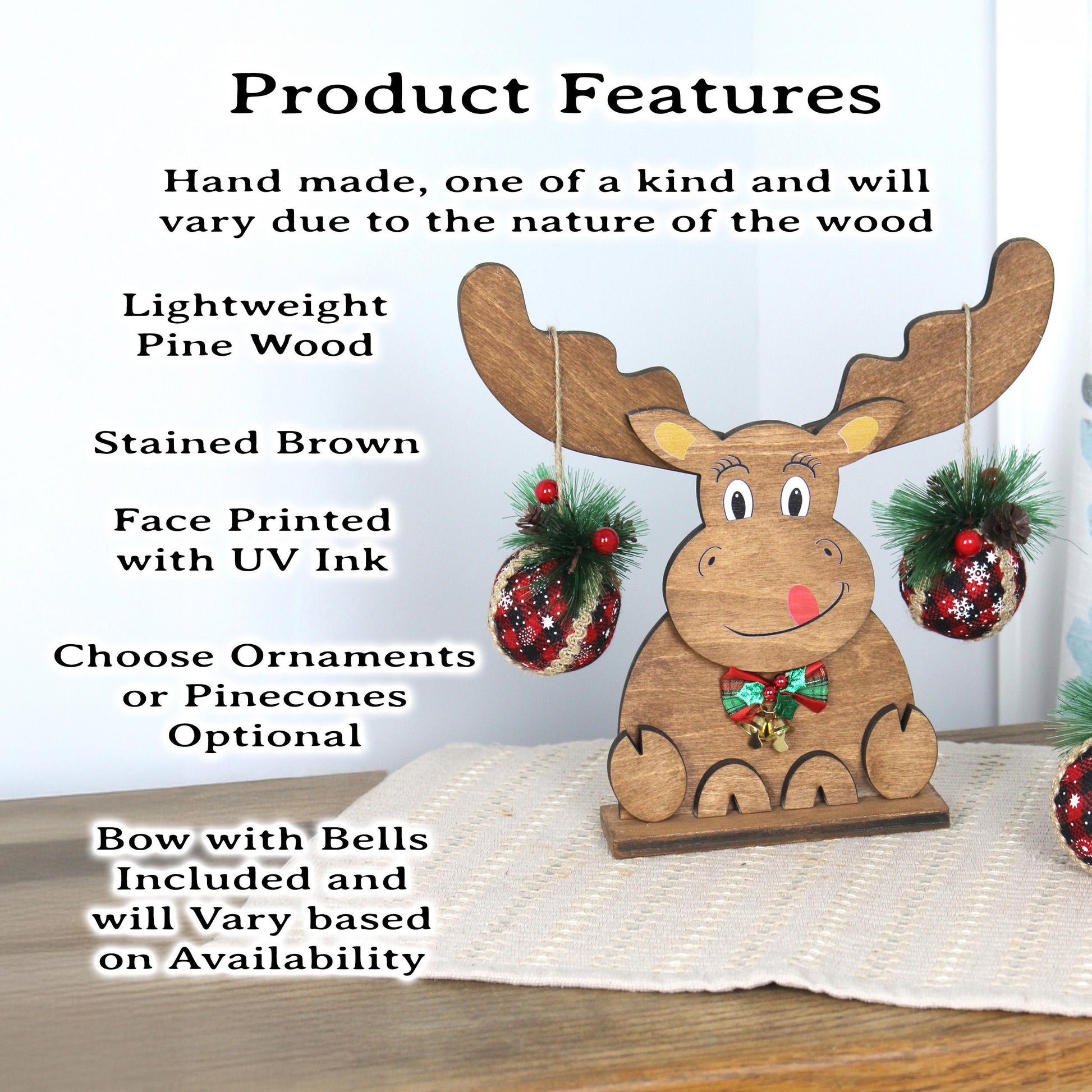 Rustic Wooden Moose – Handcrafted Modern Farmhouse Christmas Decor – Mantel or Tabletop Holiday Centerpiece