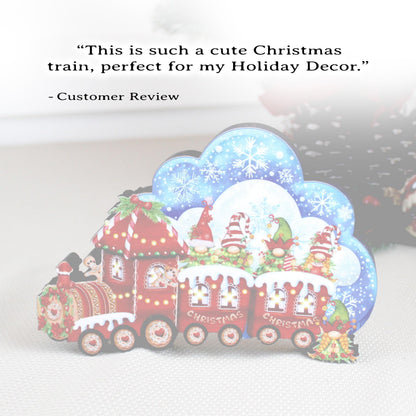 Christmas Train Shelf Sitter – Gnomes & Gingerbread, Personalized Wooden Mantel Decor