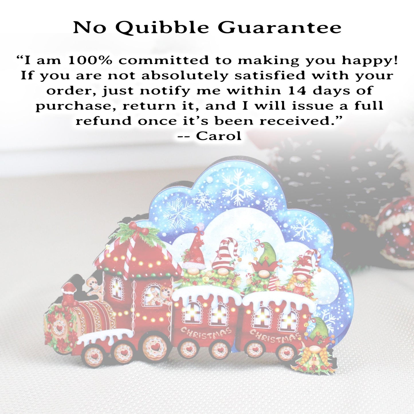 Christmas Train Shelf Sitter – Gnomes & Gingerbread, Personalized Wooden Mantel Decor