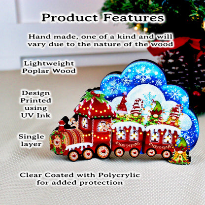 Christmas Train Shelf Sitter – Gnomes & Gingerbread, Personalized Wooden Mantel Decor