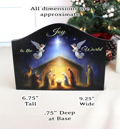 Nativity Scene Shelf Sitter – “Joy to the World” Personalized Wooden Manger Decor