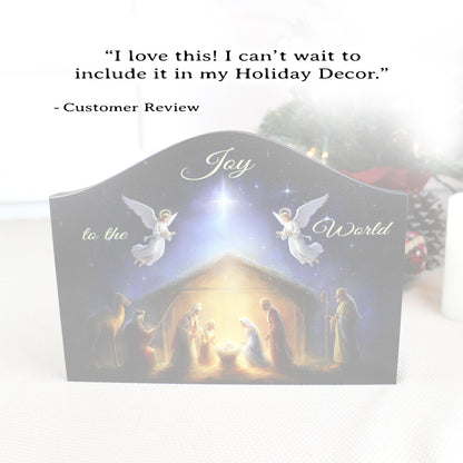 Nativity Scene Shelf Sitter – “Joy to the World” Personalized Wooden Manger Decor