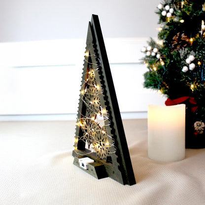 Modern Rustic Wooden Christmas Tree – Lighted Farmhouse Mantel Decor – Minimalist Holiday Tabletop Centerpiece