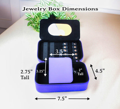 Large Travel Jewelry Case – Dragonfly Print, Faux Leather, Personalized Zip Organizer with Mirror