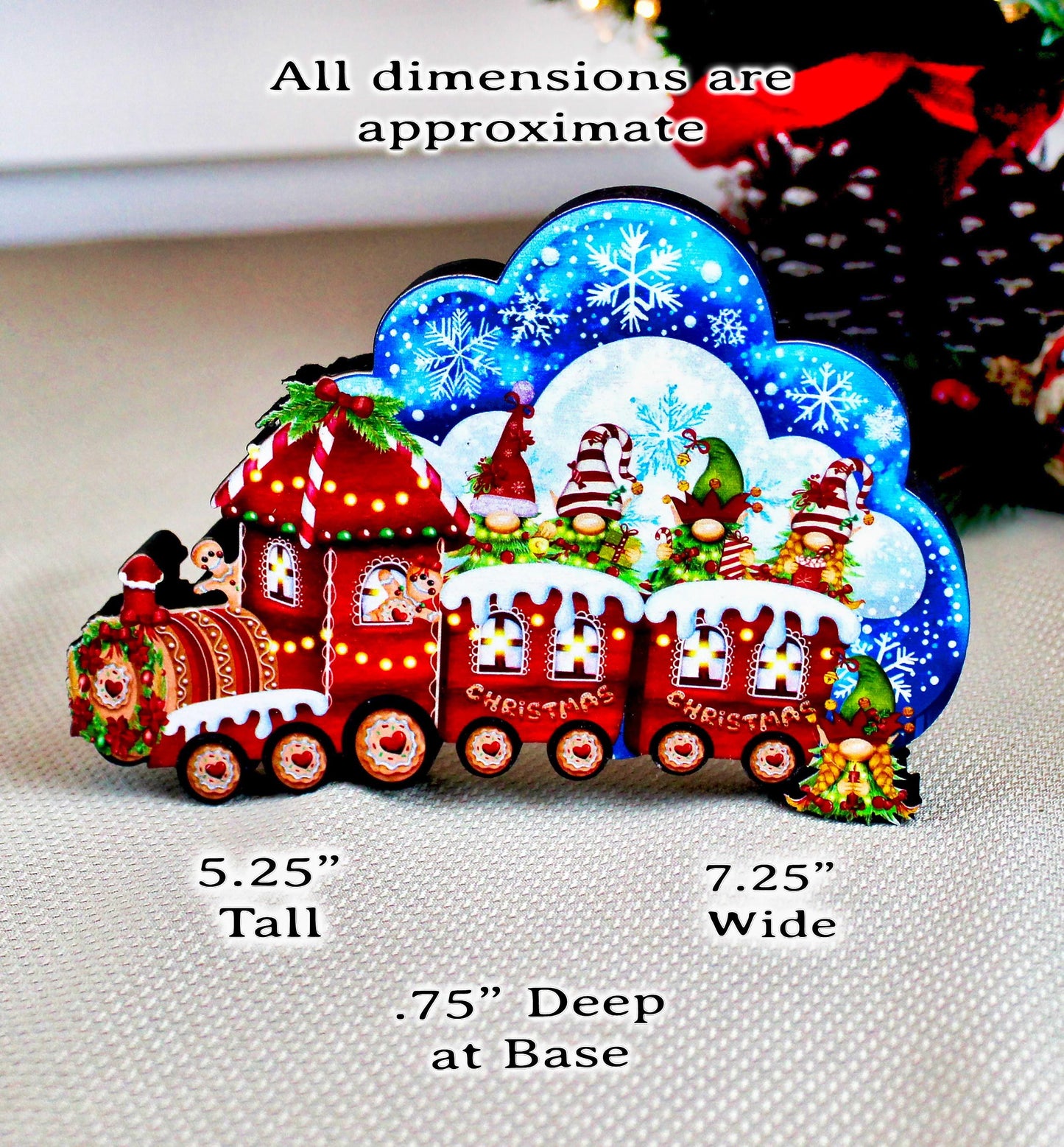 Christmas Train Shelf Sitter – Gnomes & Gingerbread, Personalized Wooden Mantel Decor