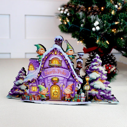 Personalized Purple North Pole Workshop Shelf Sitter: Wooden Christmas Village Decor