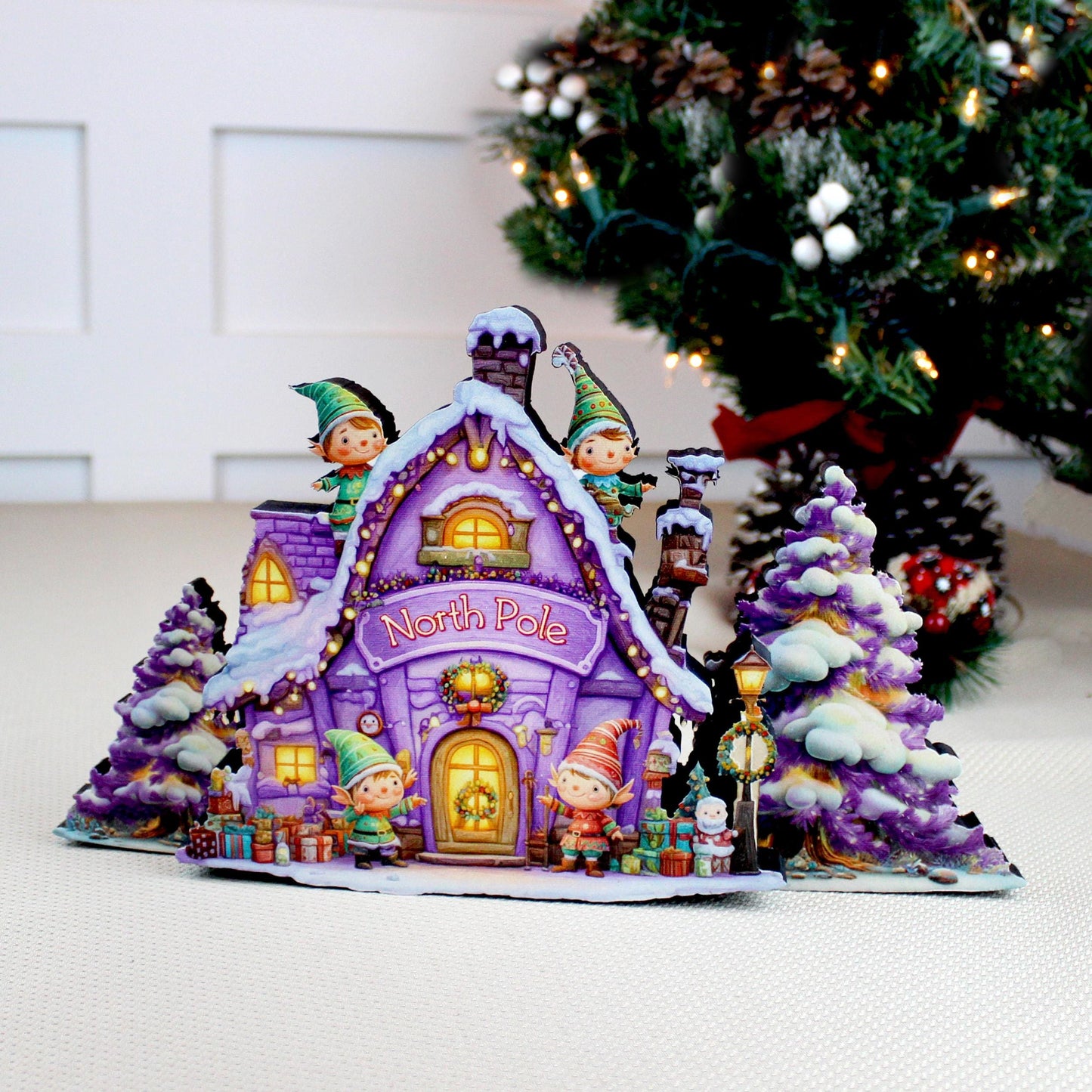 Personalized North Pole Workshop Shelf Sitter: Wooden Christmas Village Decor