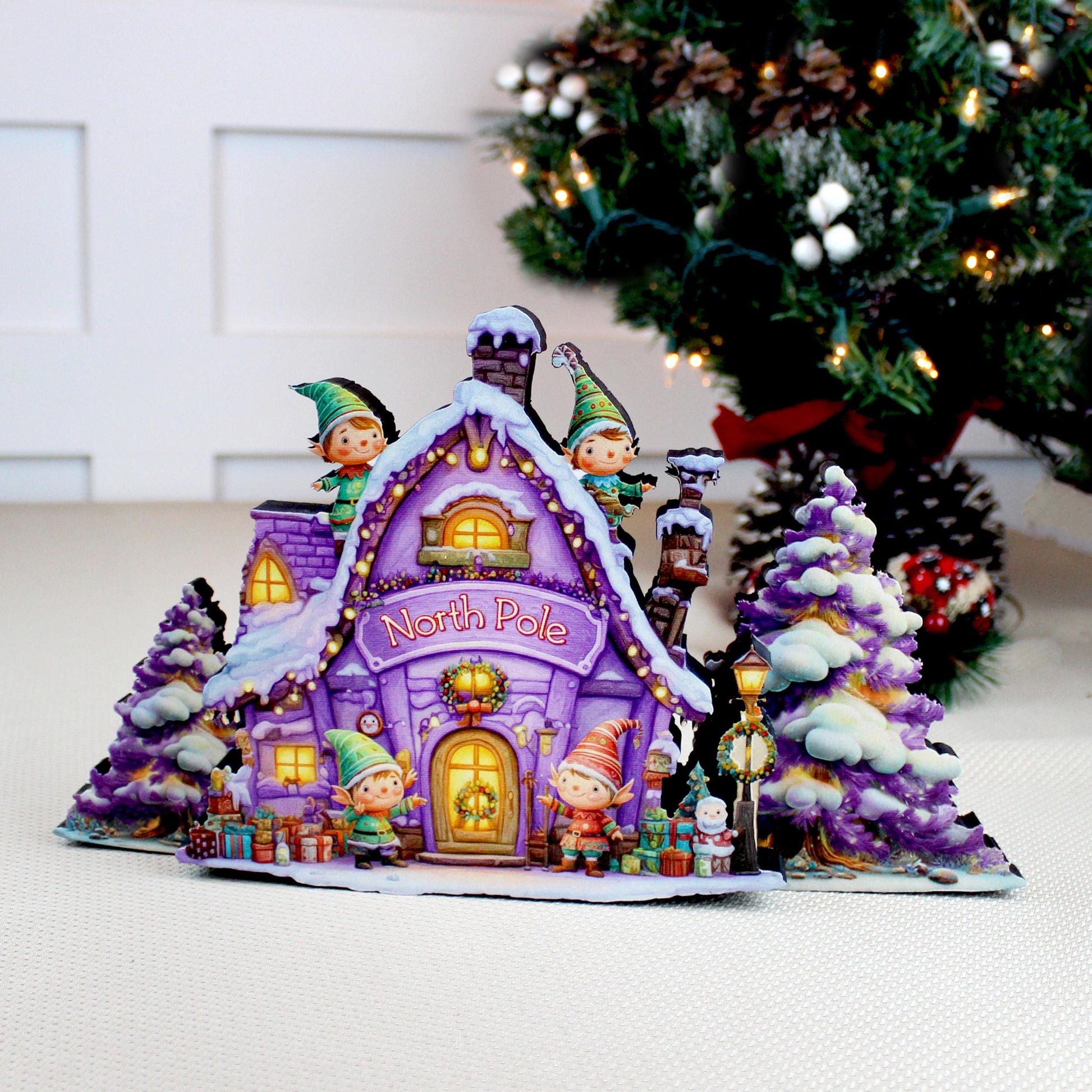 Personalized North Pole Workshop Shelf Sitter: Wooden Christmas Village Decor