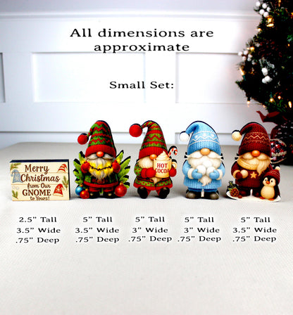 Christmas Gnome Shelf Sitters – Set of 4 Gnomes + Merry Sign, Personalized Wooden Mantel & Tiered Tray Decor