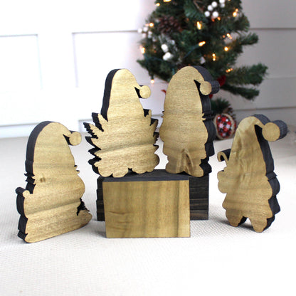 Christmas Gnome Shelf Sitters – Set of 4 Gnomes + Merry Sign, Personalized Wooden Mantel & Tiered Tray Decor