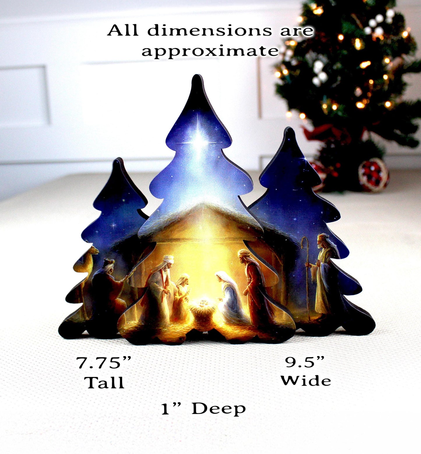 Nativity Scene Shelf Sitter – Personalized Wooden Manger Display, Christmas Mantel Decor