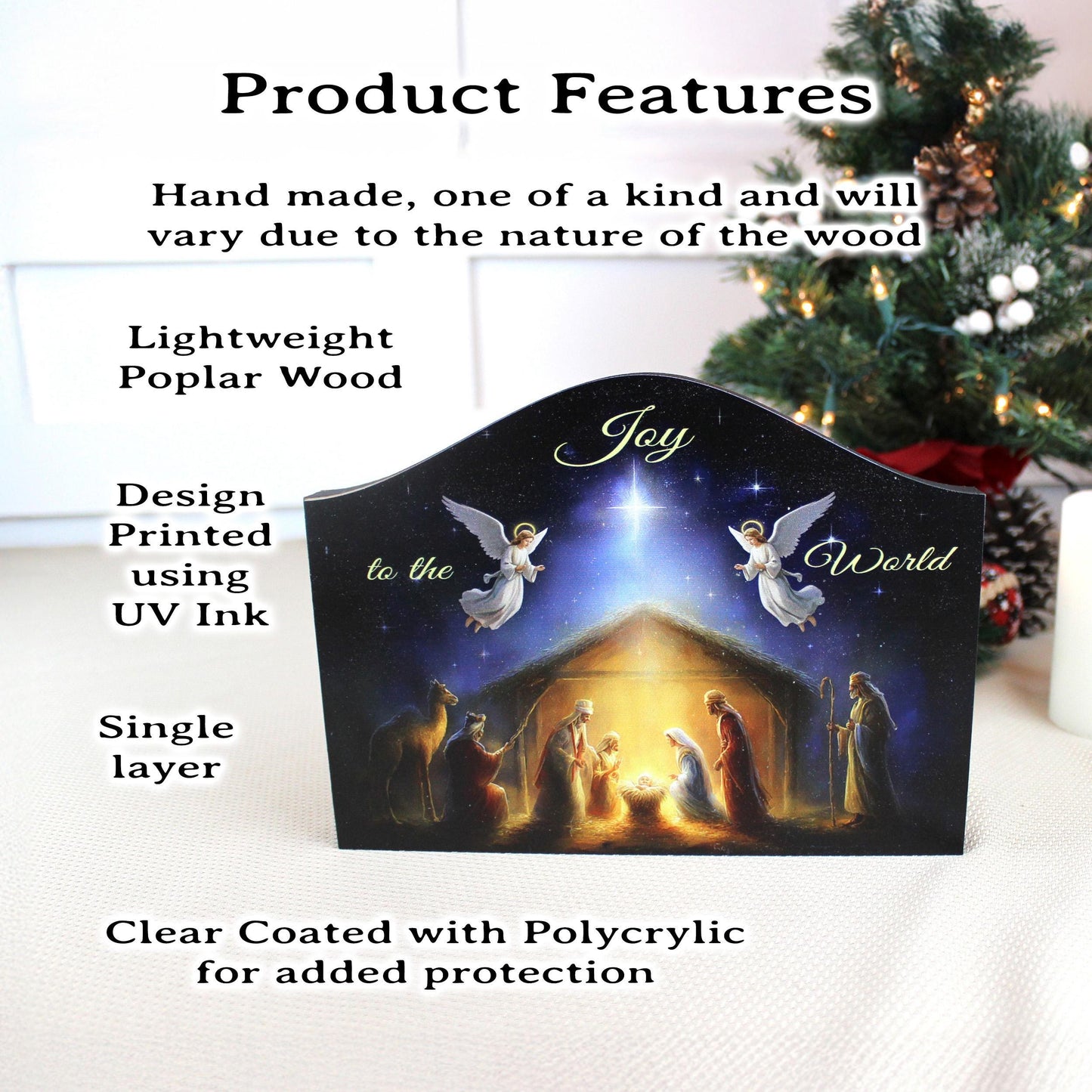 Nativity Scene Shelf Sitter – “Joy to the World” Personalized Wooden Manger Decor