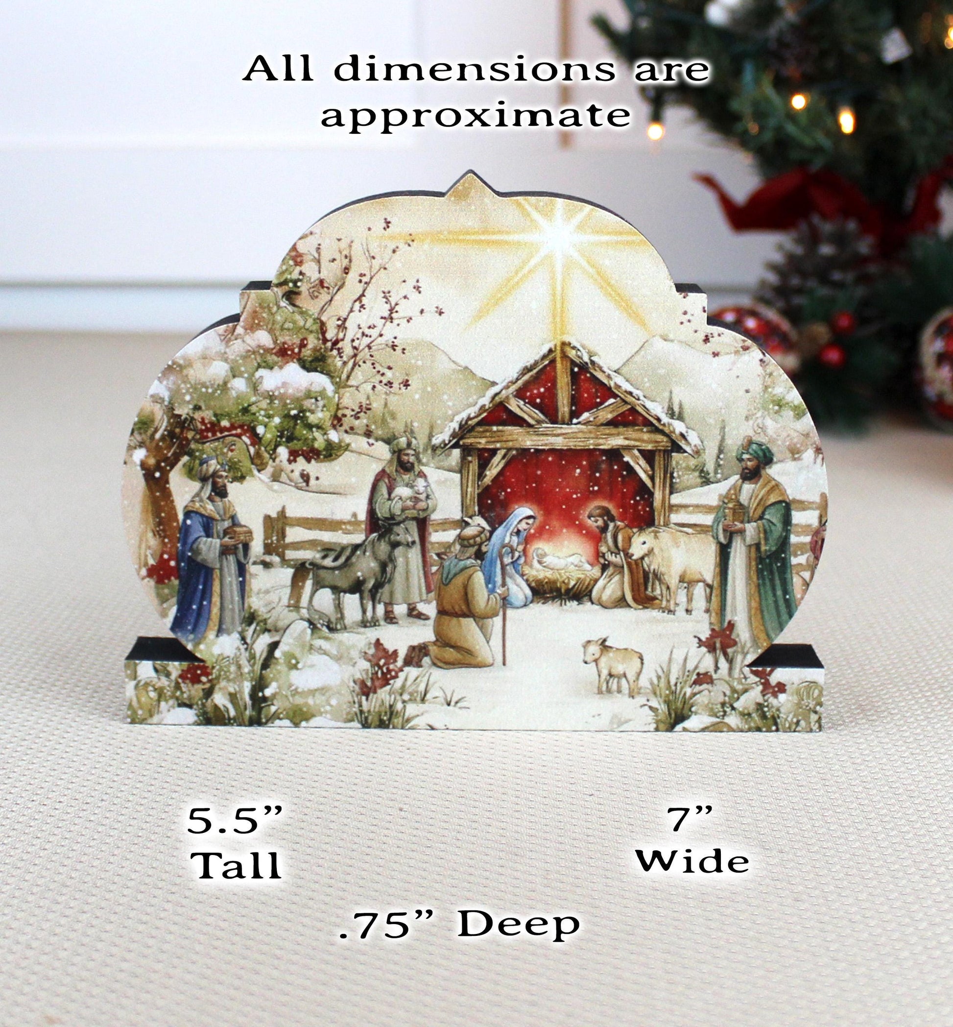 Nativity Scene Shelf Sitter – Personalized Wooden Manger Painting, Christmas Mantel Decor