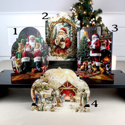 Nativity Scene Shelf Sitter – Personalized Wooden Manger Painting, Christmas Mantel Decor