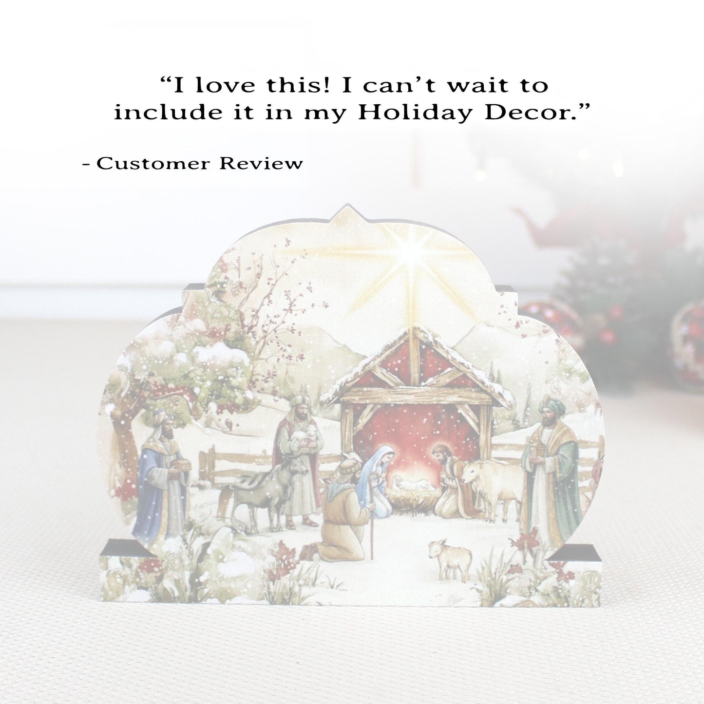Nativity Scene Shelf Sitter – Personalized Wooden Manger Painting, Christmas Mantel Decor
