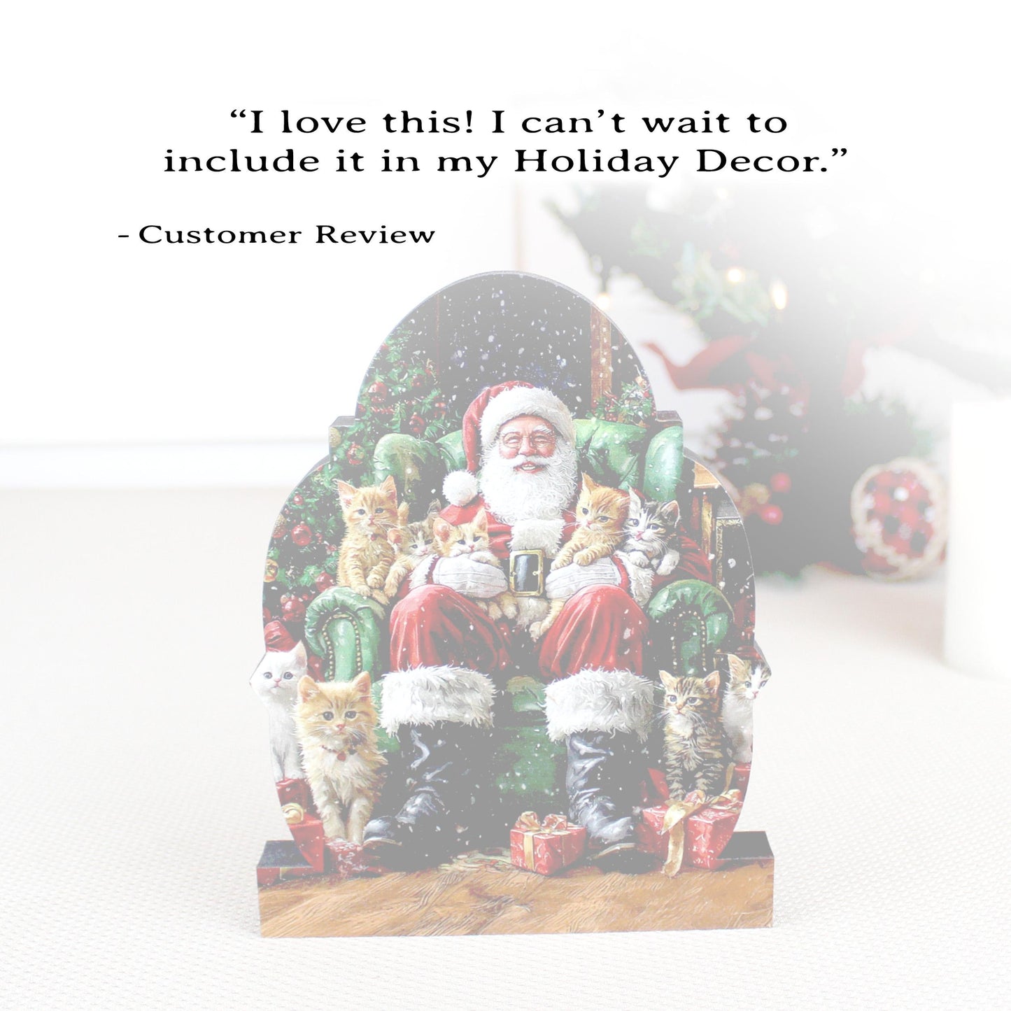 Cat-Loving Santa Shelf Sitter – Personalized Wooden Christmas Decor, 3 Designs – Wooden Mantel Decorations