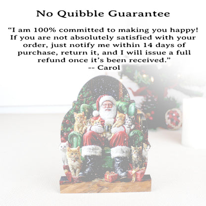 Cat-Loving Santa Shelf Sitter – Personalized Wooden Christmas Decor, 3 Designs – Wooden Mantel Decorations