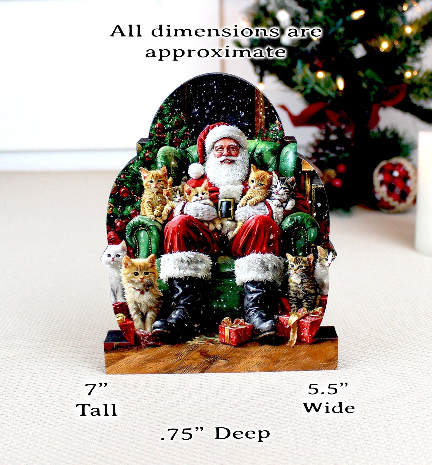 Cat-Loving Santa Shelf Sitter – Personalized Wooden Christmas Decor, 3 Designs – Wooden Mantel Decorations