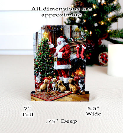 Dog-Loving Santa Shelf Sitter – Personalized Wooden Christmas Mantel Decor, 3 Design Options