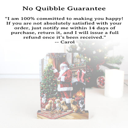 Dog-Loving Santa Shelf Sitter – Personalized Wooden Christmas Mantel Decor, 3 Design Options