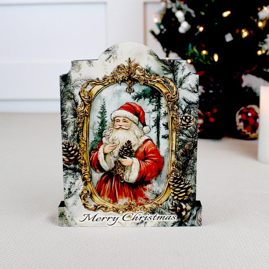 Vintage Santa Shelf Sitter – Personalized Wooden Christmas Mantel Decor, 3 Design Options