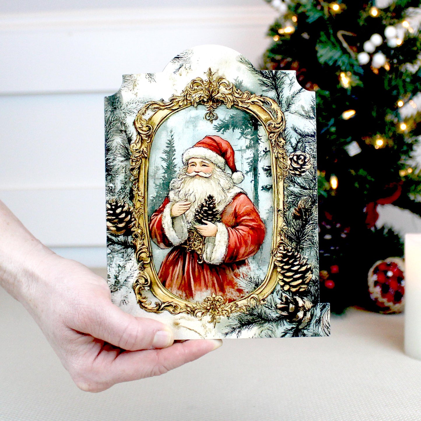 Vintage Santa Shelf Sitter – Personalized Wooden Christmas Mantel Decor, 3 Design Options