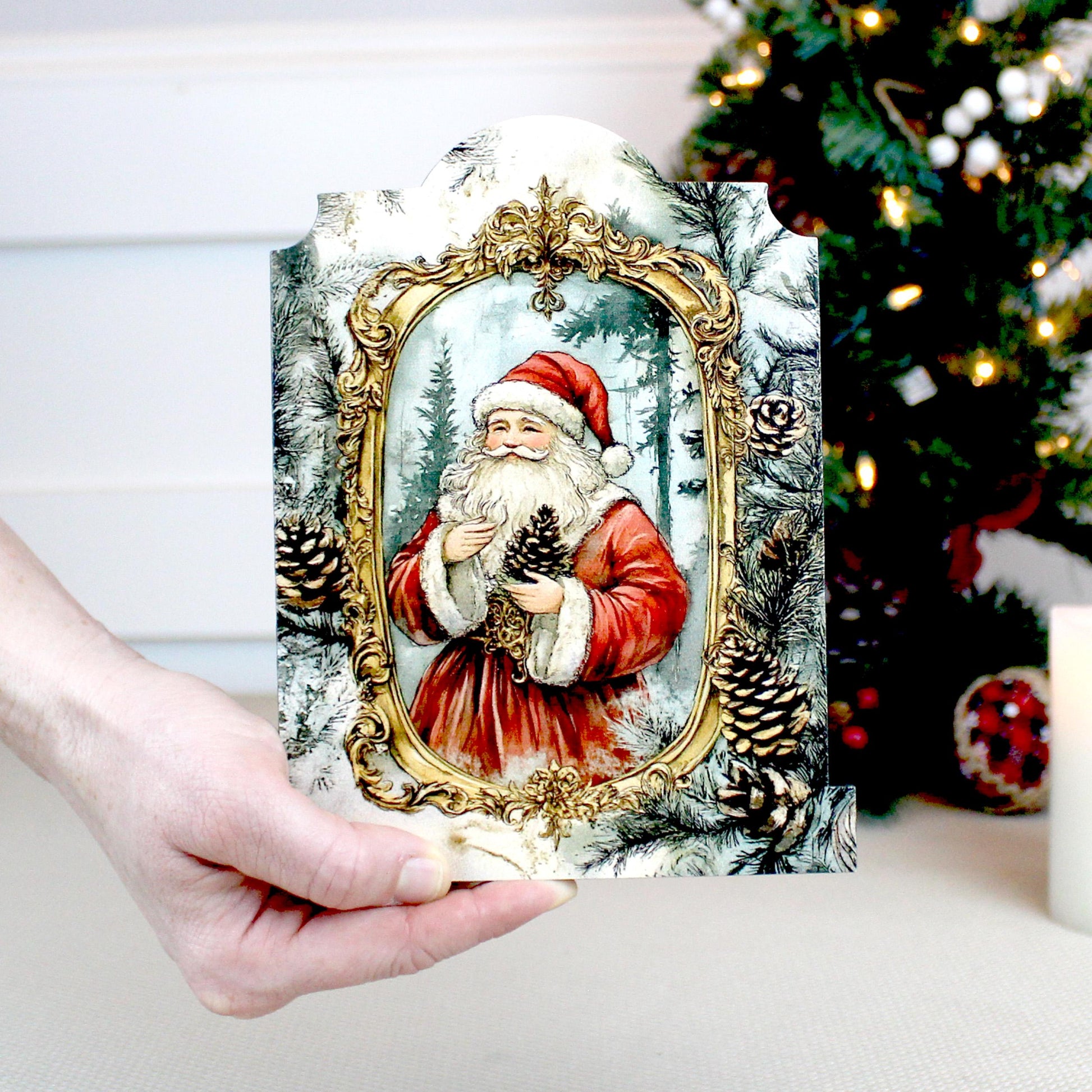 Vintage Santa Shelf Sitter – Personalized Wooden Christmas Mantel Decor, 3 Design Options